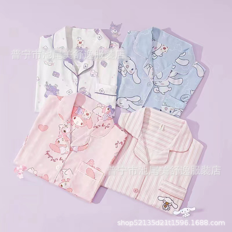 Southeast Asia Factory Wholesale Summer Cardigan Pajamas Women Short Sleeve Shorts Cartoon Cute Home Clothes Suit Women Foreign Trade