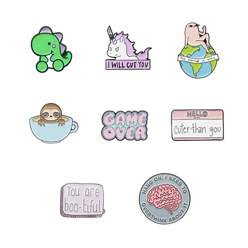 European and American New Cartoon Brooch Cute Little Dinosaur Unicorn Sloth Moe Drop Oil Clothes Bag Badge