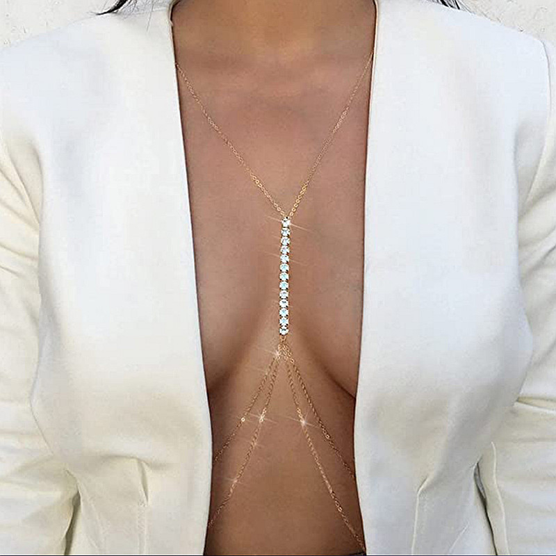 European and American Cross-border Jewelry Fashion Beach Sexy Bikini Neck Waist Decoration Women's Simple Diamond Body Chain