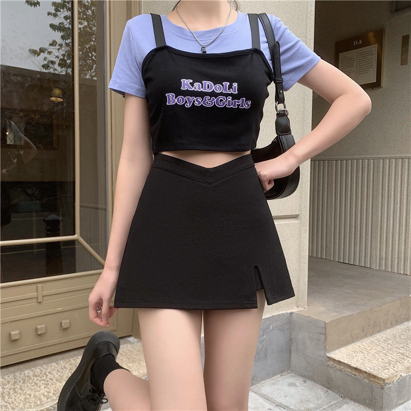 plus size chubby girl Black Skirt Women 2022 Summer New Sexy Bag Hip High Waist Split A- line Short Pants Skirt