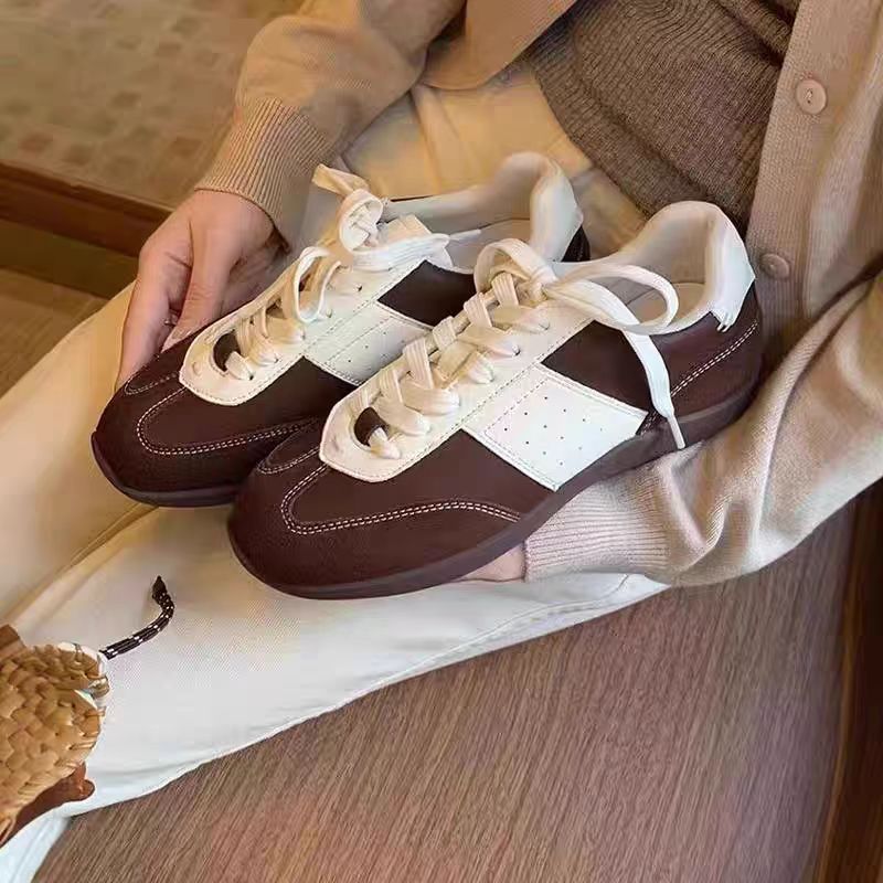 [Su Yinyin] with early autumn ~ Maillard Korean color matching lace-up sports casual shoes board shoes women's moral training shoes