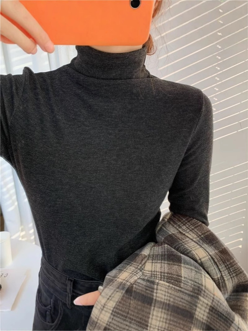 Picture of Brushed fleece-lined Thickened Warm Half-turtleneck Base Shirt Women's Autumn and Winter New Slim-fit Solid Color All-match Long-sleeve Top