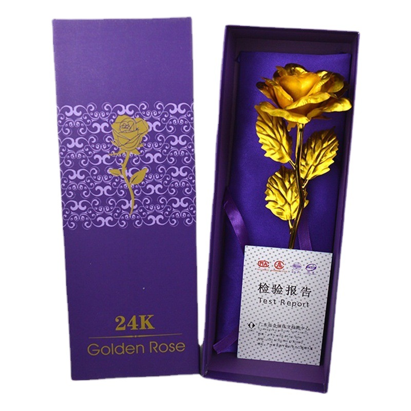 24K Gold Foil Rose Cross-Border Supply Simulated Rose with Gift Box Creative Event Gift Manufacturer Spot Wholesale