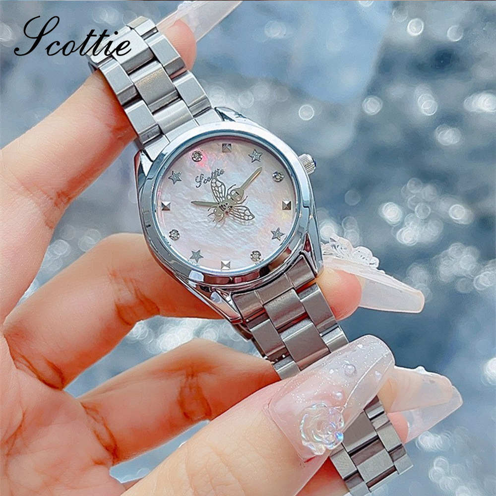 Picture of Shi Gaudi scottie New Fashion Steel Band Women's Watch Personalized Bee Second Hand Colorful Fritillary Face Watch