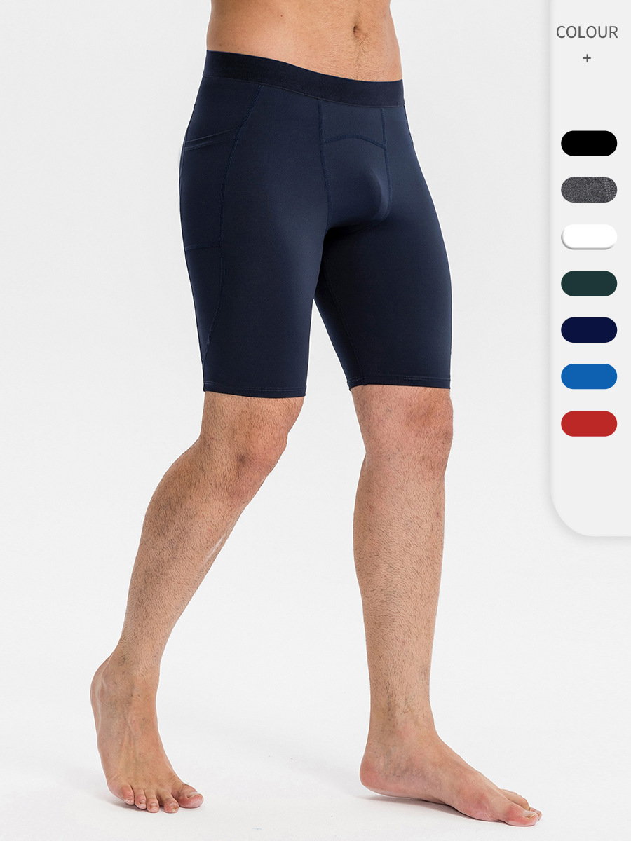 Men's Tight-Fitting Sports Shorts Quick-Drying Training Pants with Flap Pocket Pantss Breathable Elastic Running Fitness Shorts 11408