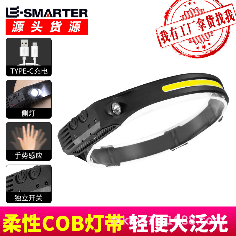 Cross-border new LED mini multi-function waving induction head lamp COB outdoor adventure fishing strong light flashlight