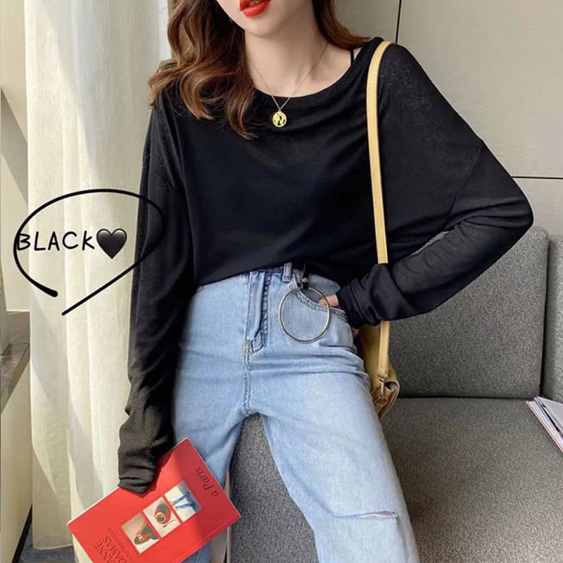 Picture of Blouse for Fat mm Women Thin Summer Korean Style Lazy Style Long-Sleeved Blouse Large Size Versatile Sun Protection Loose Ice Silk Lazy Style