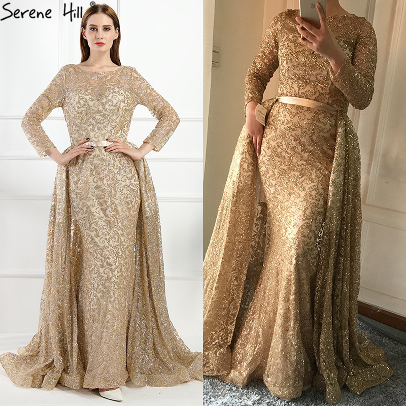 2021 Gold slim fishtail gilding mesh light luxury socialite elegant wedding banquet evening dress LA6112