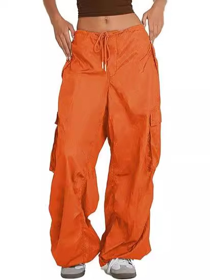 Women's Overalls Loose Parachute Pants with Pockets Low Waist Loose Drawstring Casual Pants Overalls Spring and Summer Fashion
