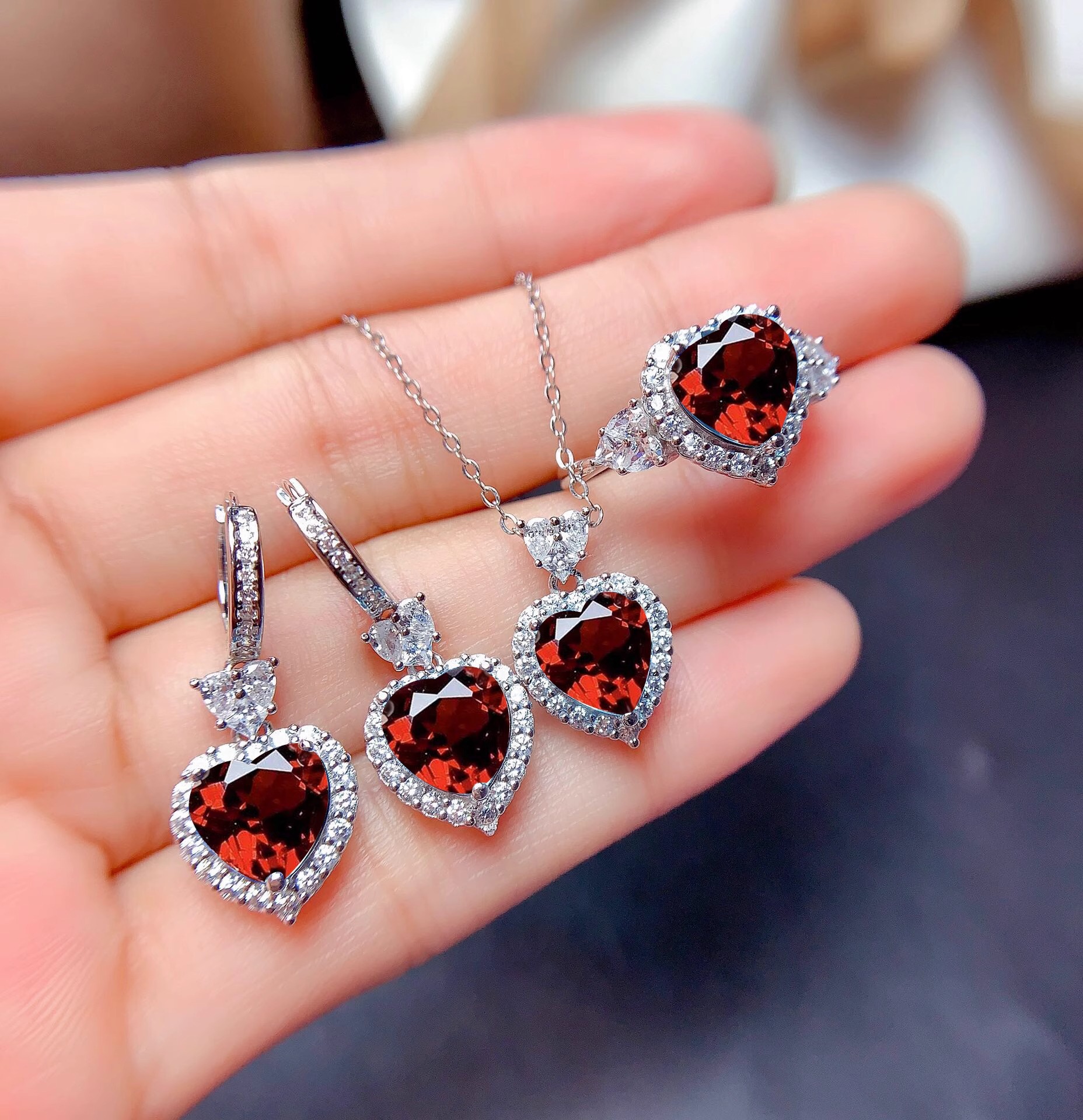 Picture of Live Cross-border New Imitation Natural Swiss Topa suit Ring Pendant Earrings Mozambique Garnet Jewelry
