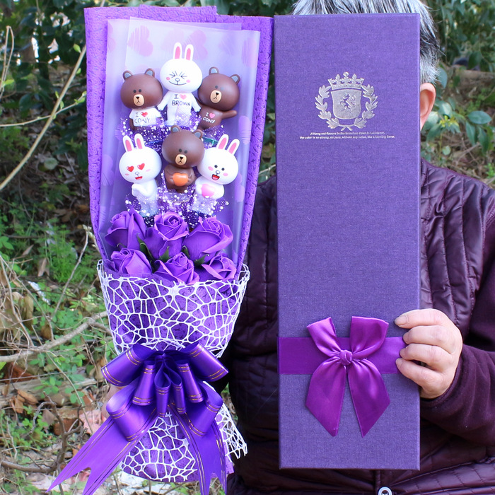 Picture of No wave bear Ding Ding cat kat cat vinyl hand Cartoon Doll Bouquet Soap flower gift box cartoon bouquet