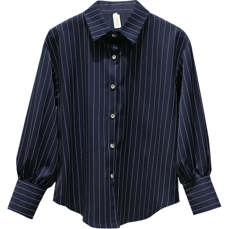 2024 New Women's Stripesd Shirt Design Niche Elegant Retro Hong Kong Style Professional Wear Spring & Fall Shirt