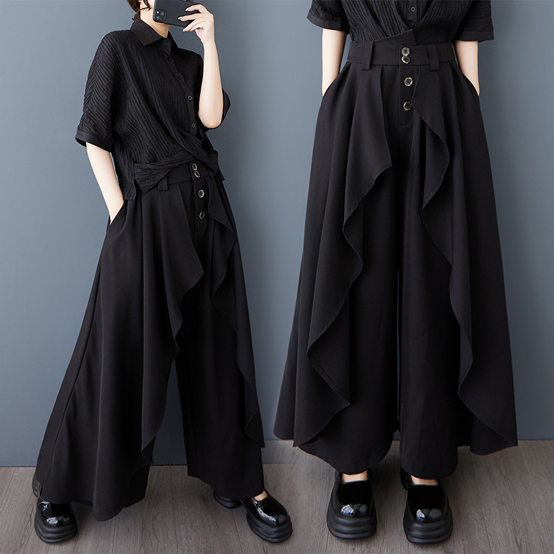 Real Shot of 2025 Spring and Summer New Yamamoto Dark Style Retro Chinese Culottes, Fashionable and Versatile Loose Nine-Point Wide-Leg Pants