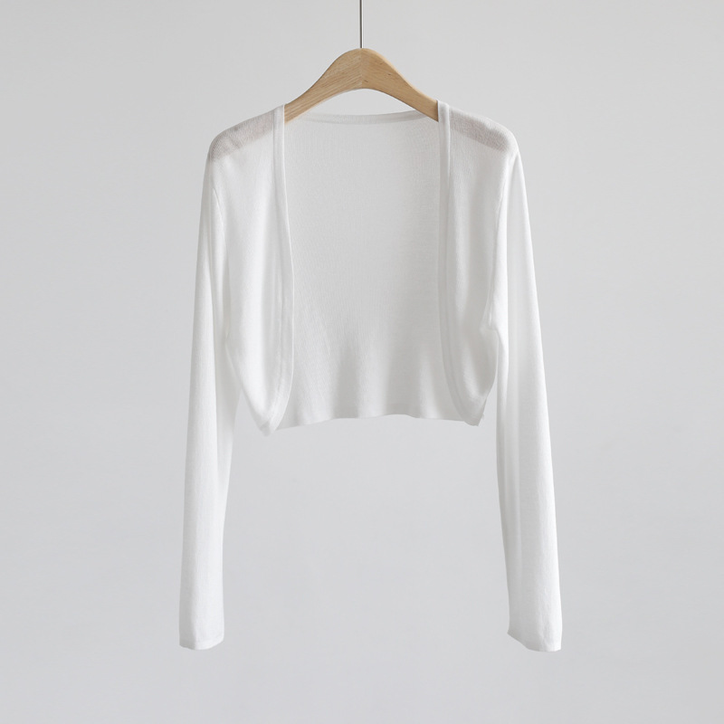 Ice Silk Cardigan Long-Sleeved Buttonless Shawl Knitted Sun Protection Shirt Slim Fit Outer Wear Women's Air-Conditioning Shirt V Neck