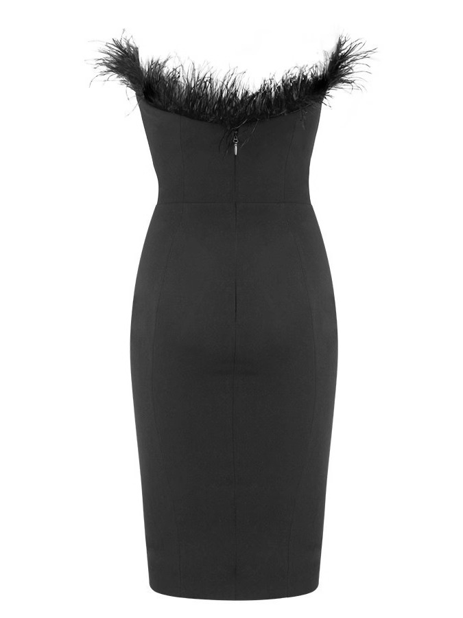 Picture of 2022 European and American Women's Dress q Off-shoulder Tube-top Hip Tight Stretched Feather Dress Evening Dress Banquet Sexy INS
