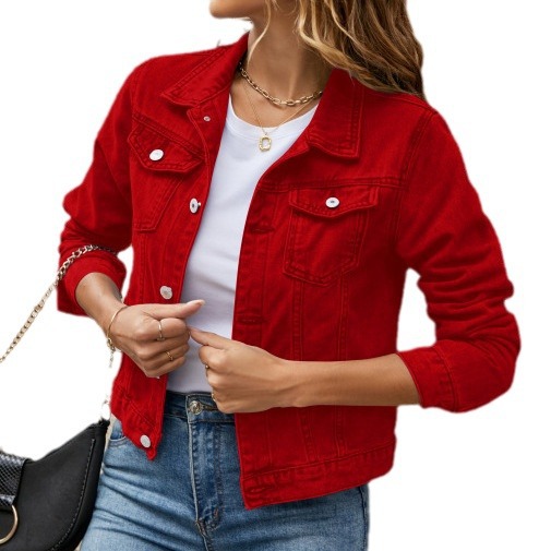Picture of European and American foreign trade cross-border supply fashion slim lapel denim coat