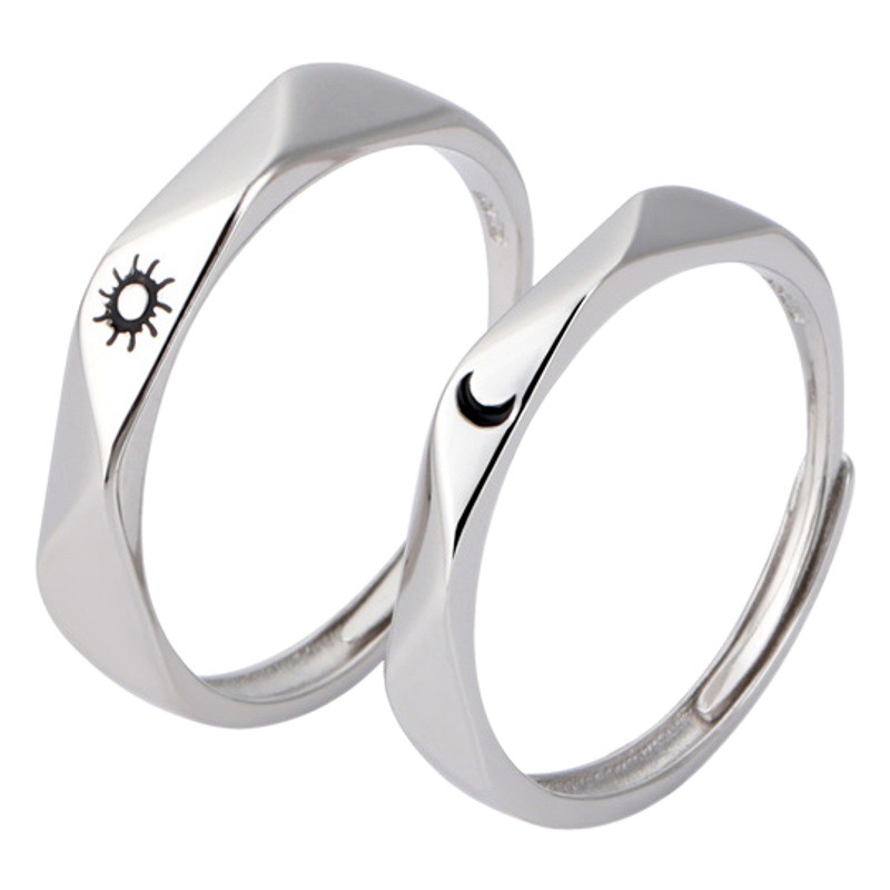 Niche Design Sterling Silver Couple Ring Morning and Evening Japanese Style Accessible Luxury Long-Distance Love Sun and Moon Ring Male and Female Trendy Student Commemoration
