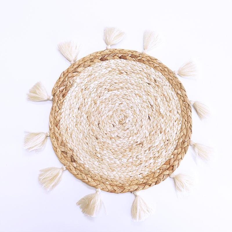 Picture of Bohemian style straw wall decoration living room background wall decoration ethnic round hanging decoration sofa bedside hanging decoration
