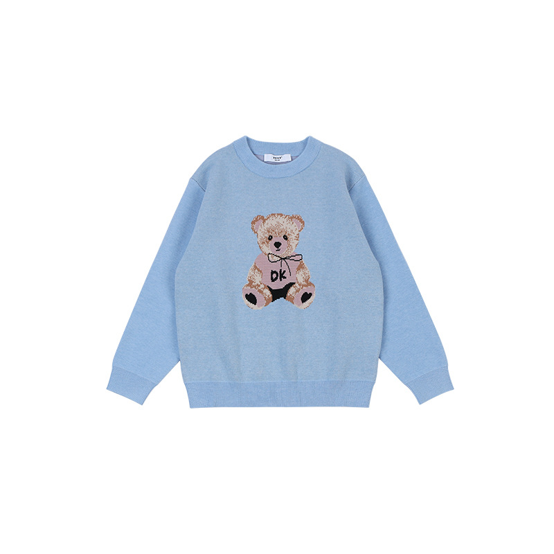 Picture of Dk Children's Clothing Autumn and Winter Bear Pattern Boys and Girls Crew Neck Sweater for Older Children Korean Style Casual Stylish Knit Top