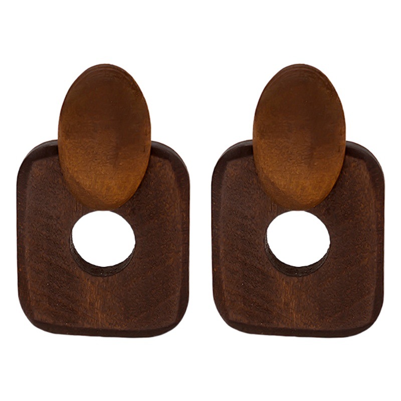 2023 European and American Cross-border Retro Geometric Wood Earrings Exaggerated Water Drops Hollow Wooden Bohemian Style Earrings for Women
