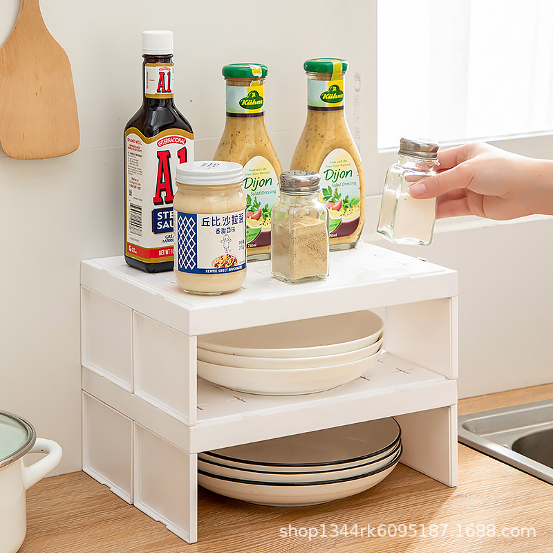 Picture of Kitchen Storage Rack Countertop Cabinet Partition Layered Cabinet Inner Seasoning Storage Household Desktop Small Shelf