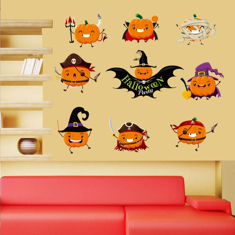 SK6073ds Halloween pumpkin window cabinet Living Room Bar and other decorative wall stickers mural gifts