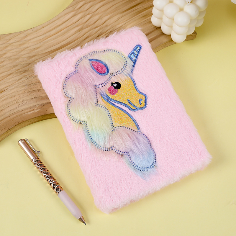 Picture of Cross-border Unicorn Plush Notebook Student Girly Diary Embroidery Handbook School Rewards Stationery Supplies