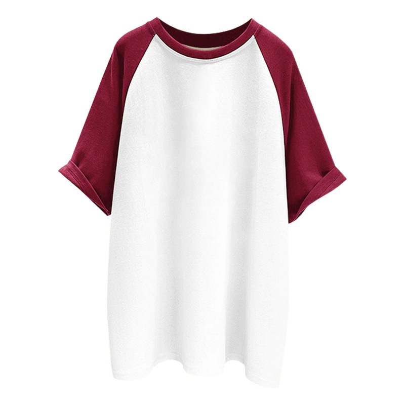 200g cotton raglan sleeve color matching short sleeve T-shirt female male couple college group class uniform loose contrast horn sleeve