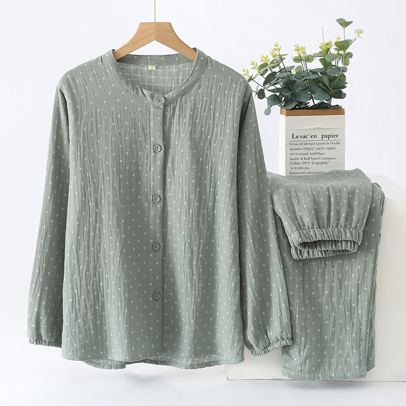 Picture of Women's Simple Double-layer Gauze Pure Cotton Sleepwear for Couple Spring and Autumn Summer Thin Men's Home Suit