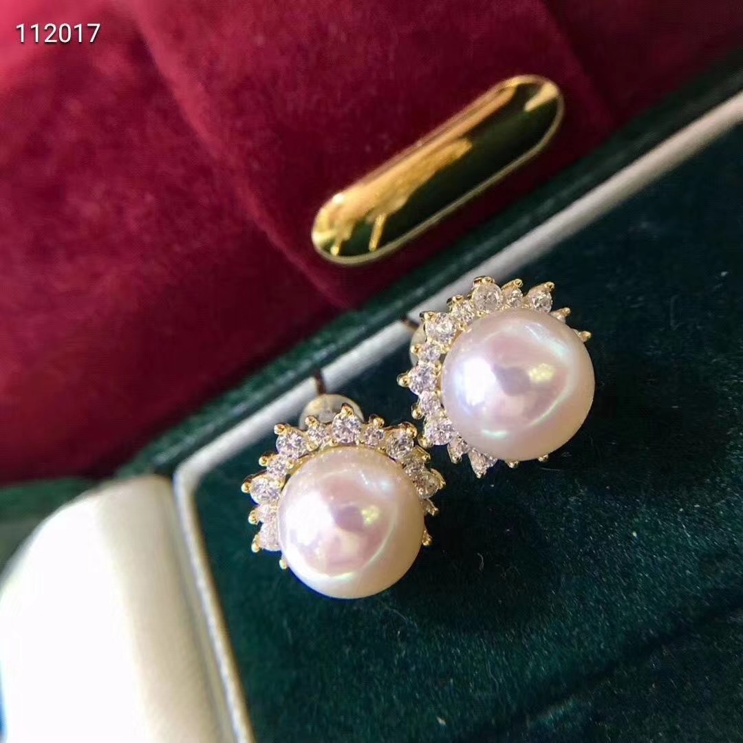 S925 Silver 7-8mm Round Pearl Earrings Good Quality Sunflower