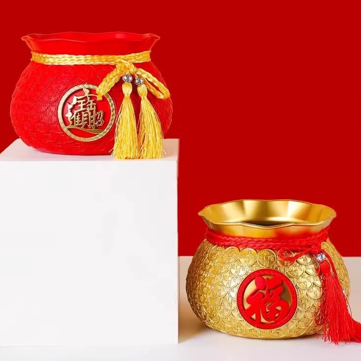 Red Fruit Fortune Fruit Flower Arrangement Bucket Plastic Red Cornucopia New Year Spring Festival Blessing Bucket Hug Bucket Ornaments Flower Gift Box