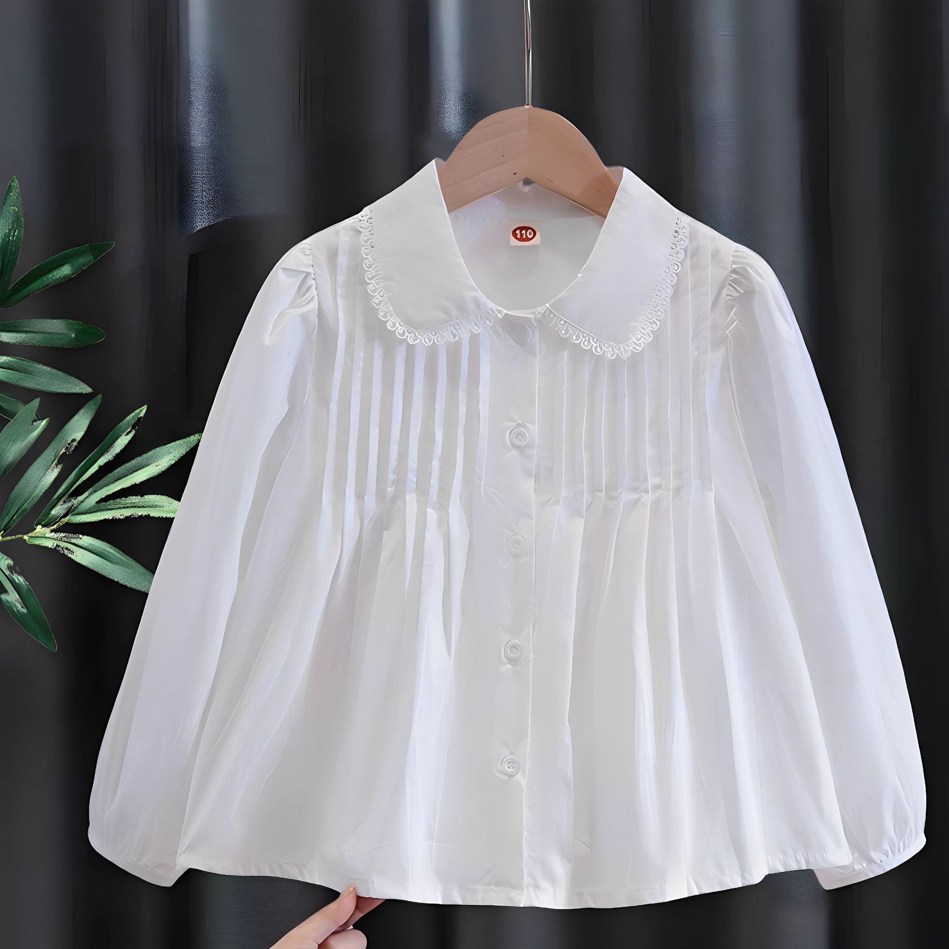 Picture of Children's Shirt White Long Sleeve Spring and Autumn Class Clothing Performance Clothing Lace Girl Student Clothing 2024 New Style Girl's Spring and Autumn