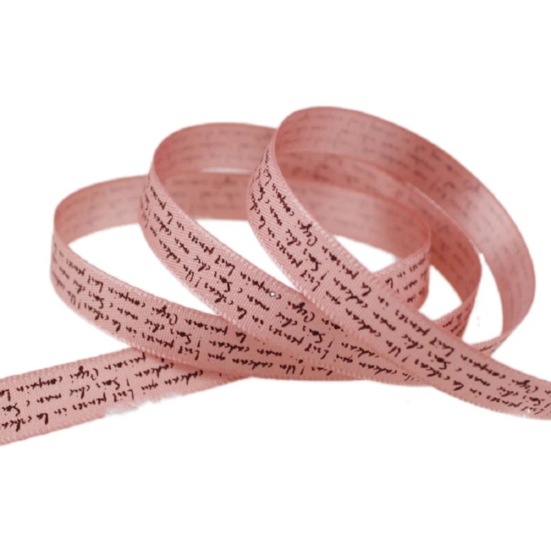 1cm Flower Body English Printing Ribbon Flower Ribbon Cake Tie Gift Box Packaging Ribbon in stock 22 m/Roll