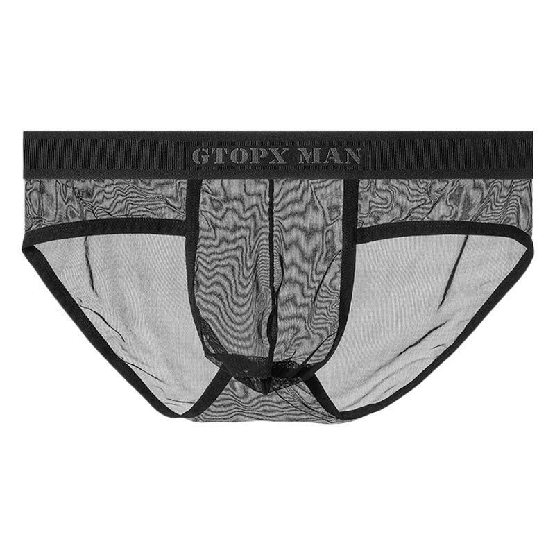 Men's Ice Silk transparent thin full mesh single layer U convex bag low waist breathable sports sexy briefs underwear