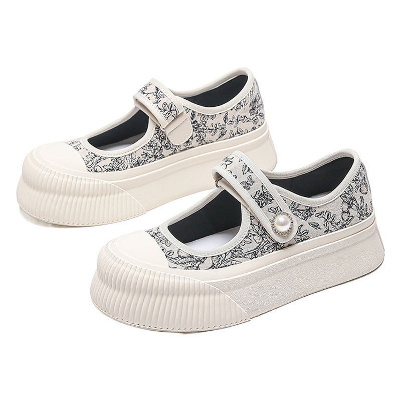 National Style Embroidered New Chinese Style Shoes for Women Summer New Popular Grandma Shoes Pearl Shallow Mouth Flats Mary Jane Shoes