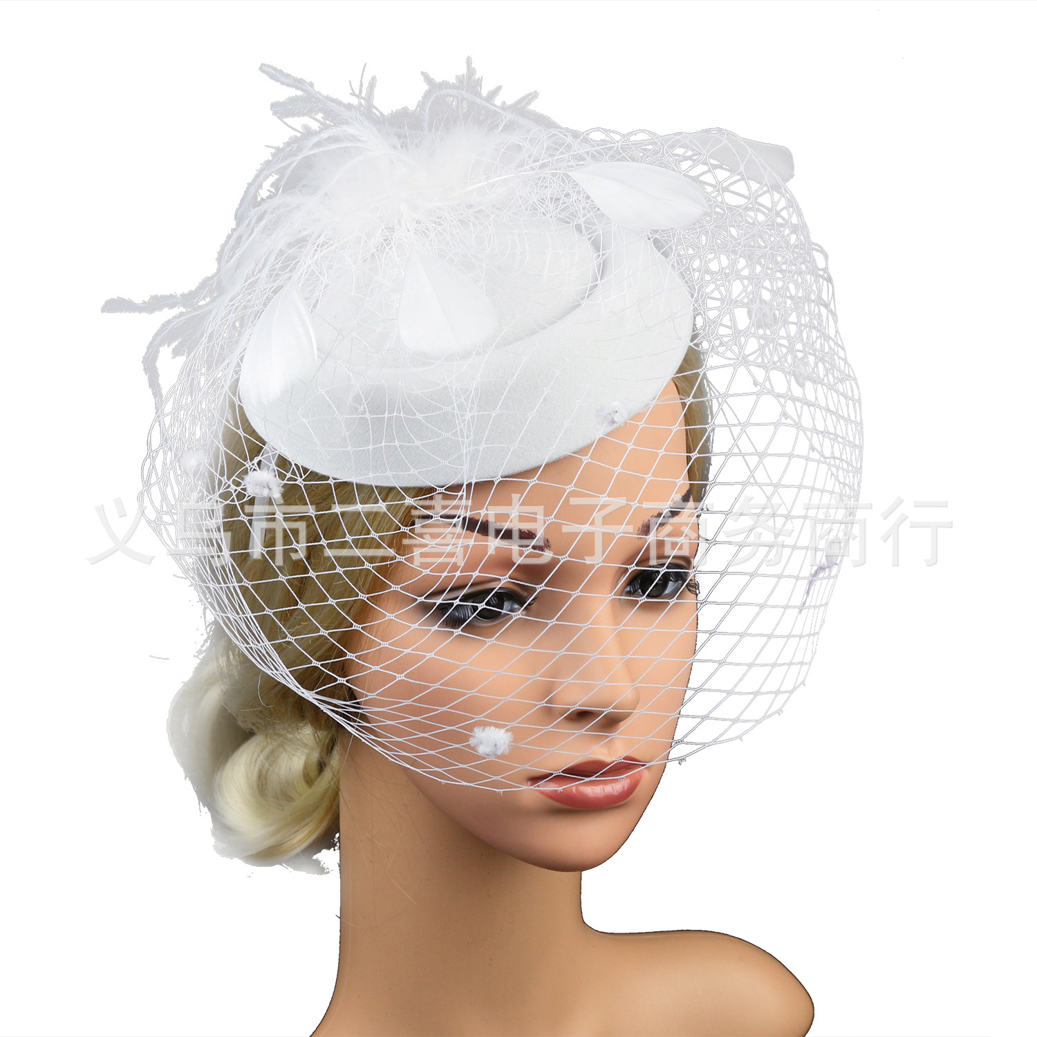 Picture of Cross-border supply of European and American bridal wedding gauze hair accessories fashion hairband headdress feather small hat hairpin