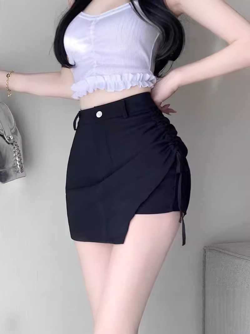 Small High Waist Slimming New Drawstring Bust Skirt Women's A- line Hip Skirt 2024 Autumn All-match Casual