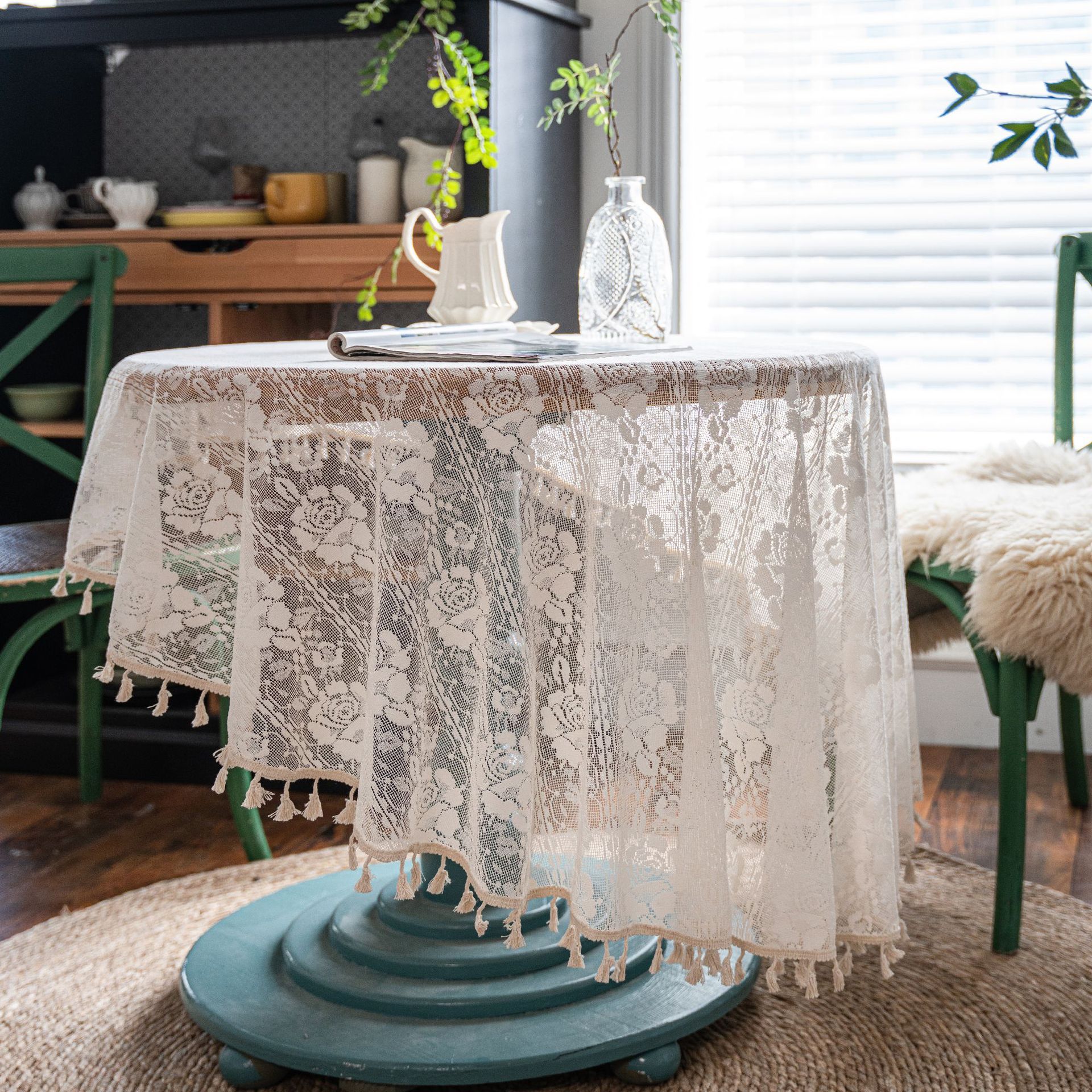 Picture of Yiman Qi Yun Mori Pastoral Crochet Cover Towel Tablecloth Woven Tablecloth Hollow Tablecloth Tablecloth Towel Shooting Props