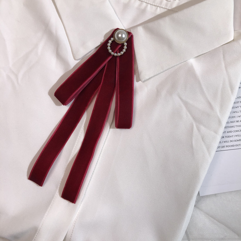 Picture of Small wholesale South Korea ribbon solid color pearl velvet bow tooling collar flower bow female jk shirt uniform