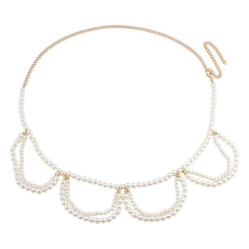 French retro Pearl waist chain women's summer high-grade decoration with Dress Shirt Waist all-match chain belt