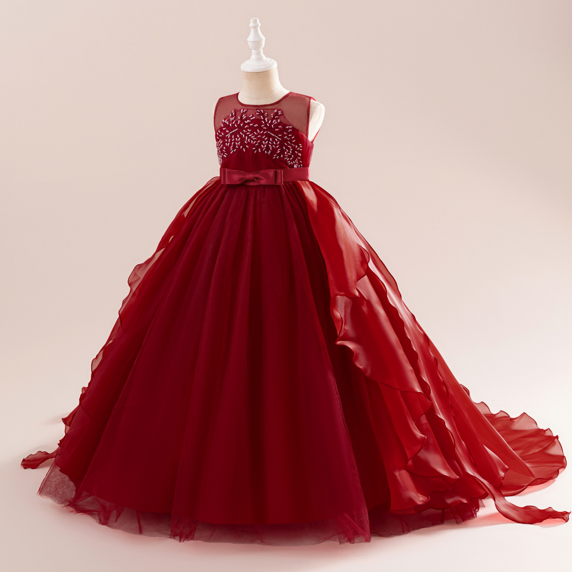 Picture of Children's Western-style Princess Dress Poncho Girl's Show Evening Dress Trailing Girl's Host Piano Performance Dress