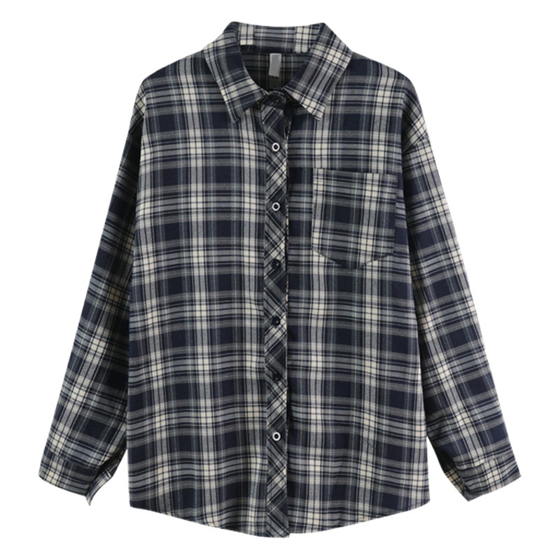 Korean Plaid Shirt for Women 2025 Autum New Internet Celebrity Jacket French Long-Sleeved Top Design Shirt
