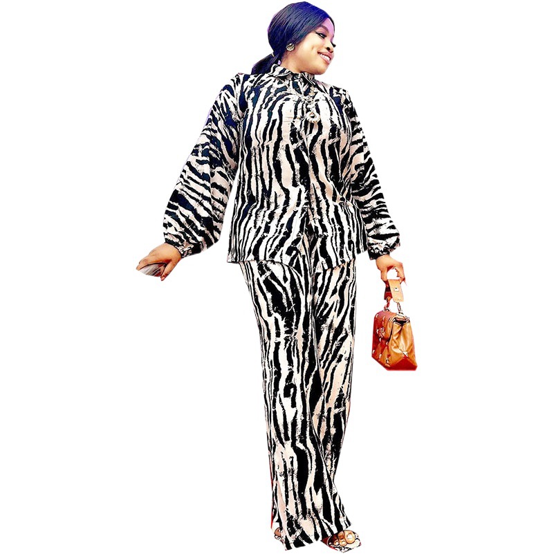 African Cross-border Source 2023 New Printed Long-sleeved Shirt with Elapsed Pants Casual suit
