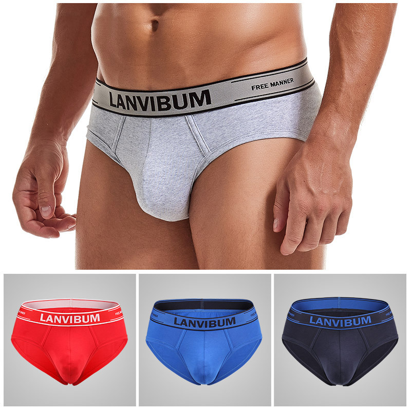 Picture of New Lanvibum Men's Underwear Briefs Cotton Mid-Waist Large Size Pure Color Sexy Trendy Men's Briefs