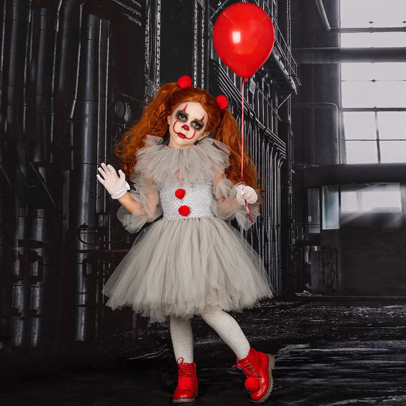 Picture of 2025 Clown Suit Children's Mesh Princess Dress Girls Dress Suit Christmas Halloween Performance Costume
