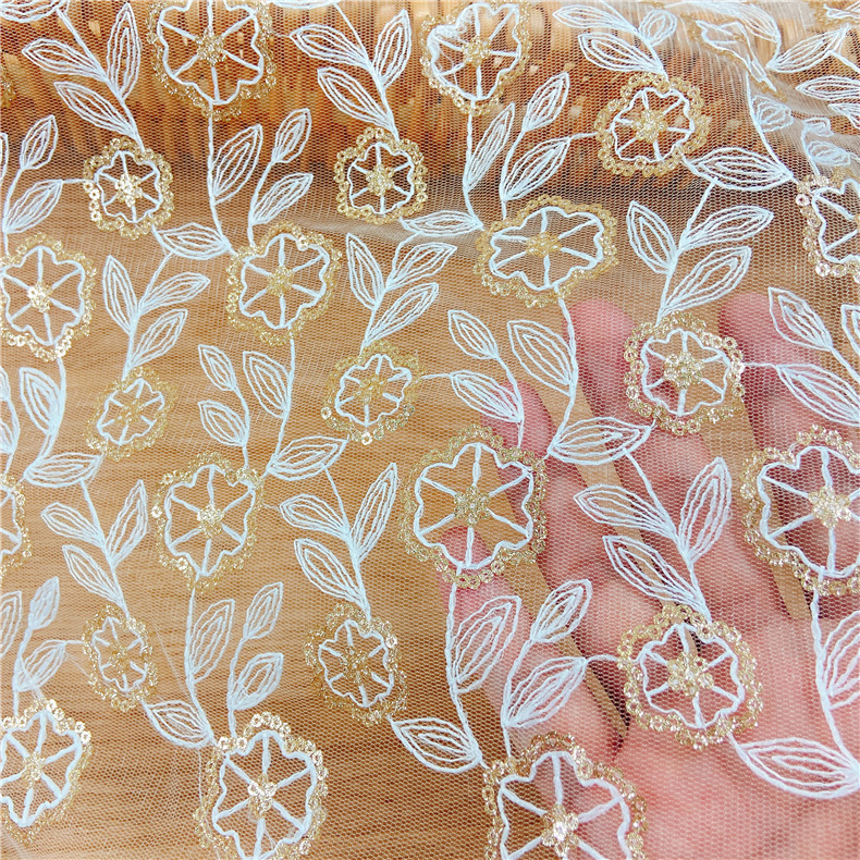 Picture of Shantou water-soluble lace embroidery two-color sequin clothing mesh lace fabric water-soluble lace accessories