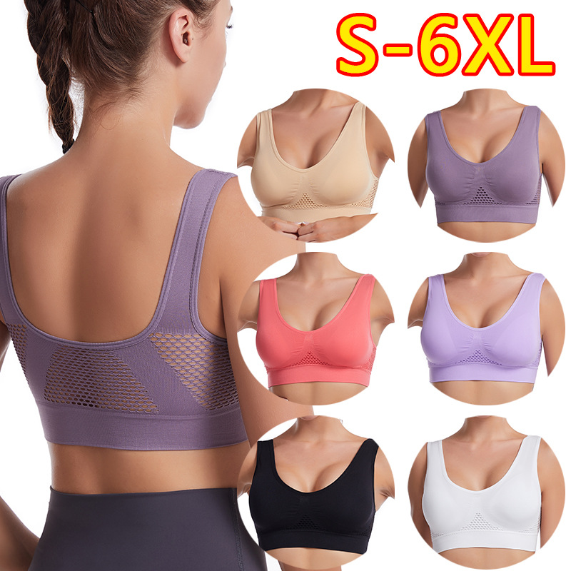 Picture of Hollow Mesh Sports Bra Women's Shock-Proof Vest Running Yoga Fitness Bra Beautiful Back Push up Large Size Amazon