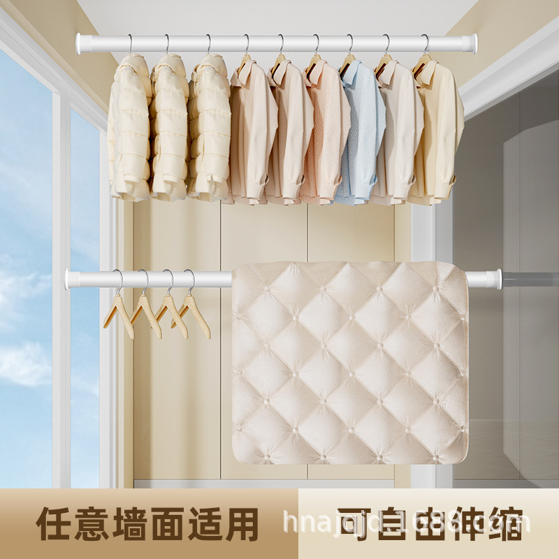 Picture of Punch-free Telescopic Rod Curtain Rod Bedroom Nail-free Installation Clothes Drying Rod Rack Toilet Shrink Rod Curtain Hanging Rod Thick