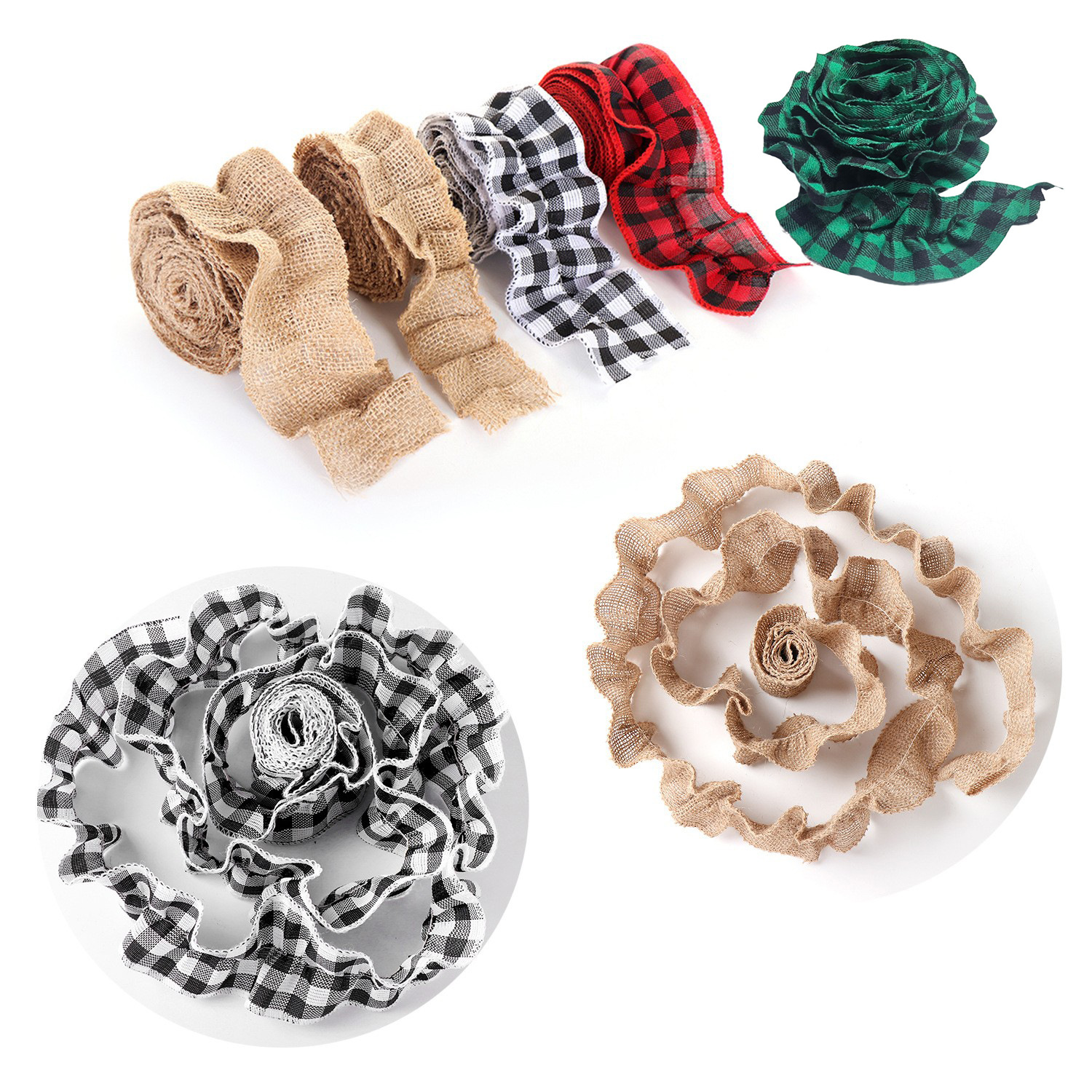 Popular Christmas Ribbon Imitation Linen Red Black Plaid Black and White Natural Fold Ribbon Jute Cloth Wrinkle Large Intestine Roll