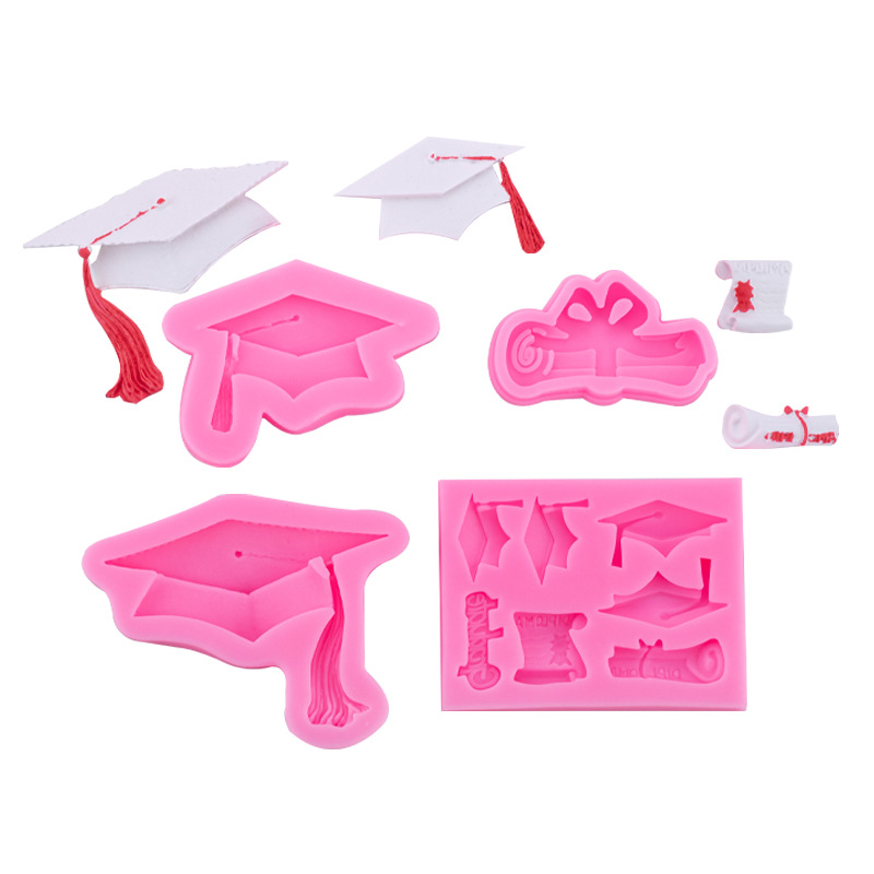 Picture of Doctor's Cap Master's Cap Graduation Certificate Parchment Roll Silicone Mold Graduation Cake Decoration Accessories Fondant Chocolate